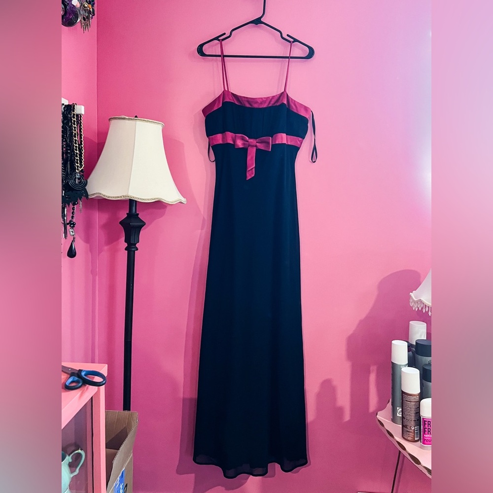Jessica Black and Pink Satin Bow Dress